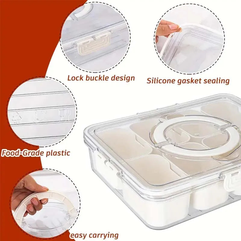 Divided Serving Tray with Lid and Handle Portable Snack Platters Organizer with 8 Compartments Reusable Plastic Appetizer Tray