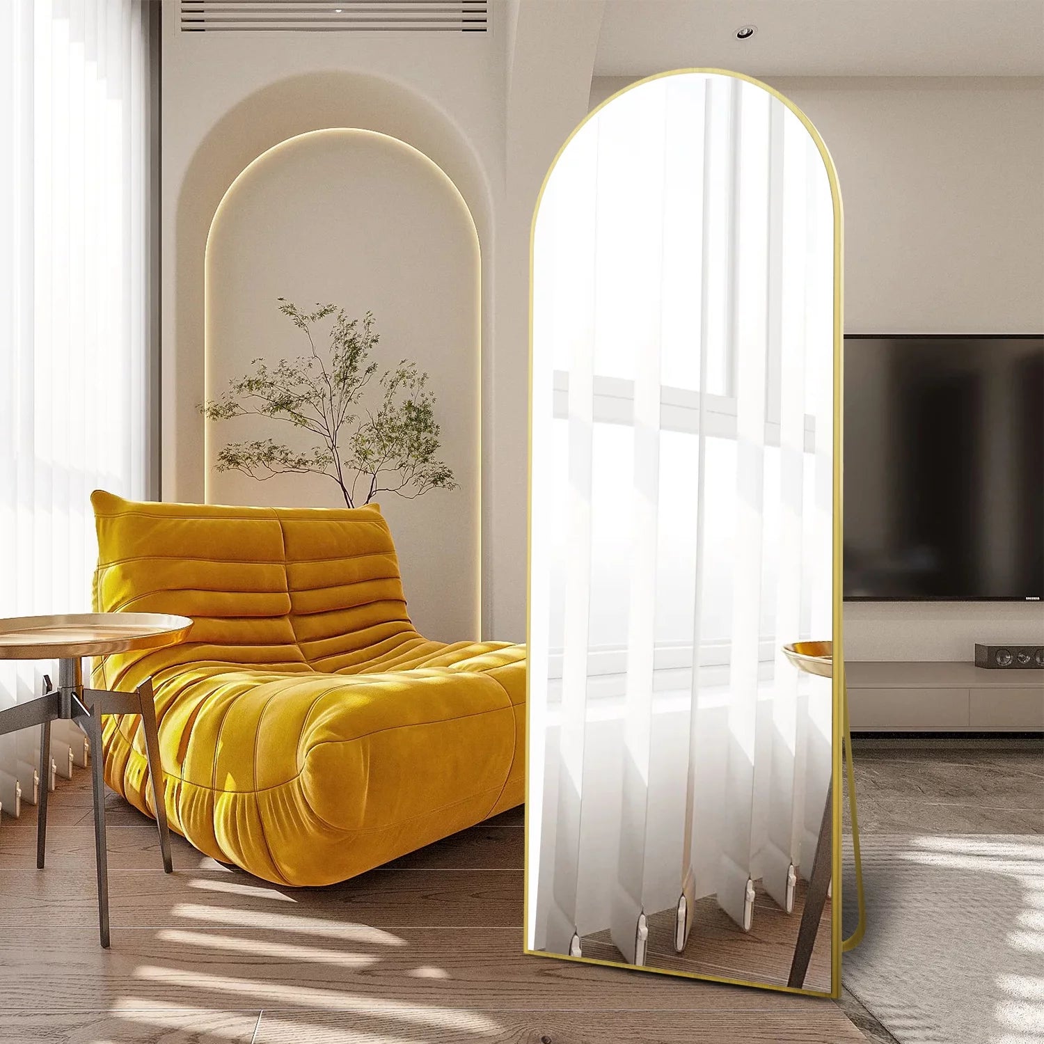 64''X21'' Full Length Mirror, Arched Floor Mirror, Full Body Mirror Standing, Gold Arched Wall Mounted Mirror Dressing Mirror