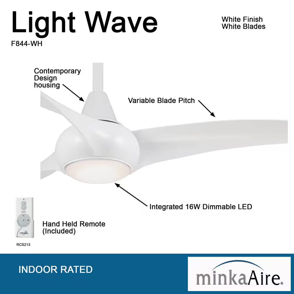 Light Wave 52 In. Integrated LED Indoor White Ceiling Fan with Light with Remote Control