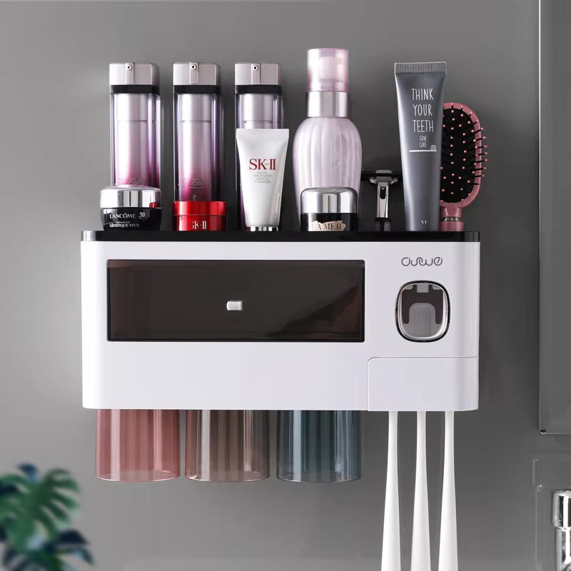 Bathroom Accessories Set Magnetic Adsorption Inverted Toothbrush Holder Automatic Toothpaste Dispenser Squeezer Storage Rack